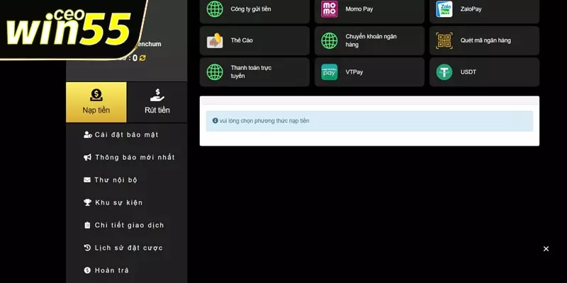 nạp tiền Win55